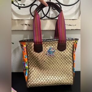 Consuela Multicolor Mexican GOLD Orange Floral Leopard Shoulder Tote LIKE NEW !